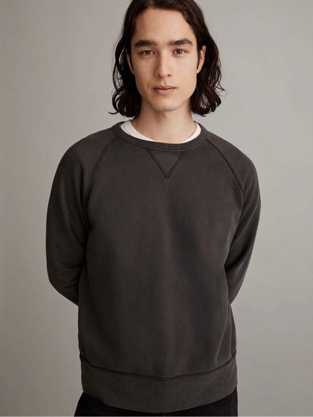 madewell Garment-Dyed Crewneck Sweatshirt in black coal